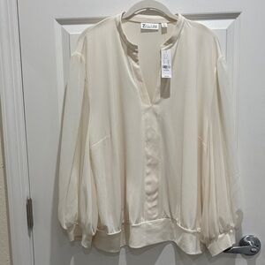 NY&Co. Cream Top with Sheer Balloon Sleeves NWT